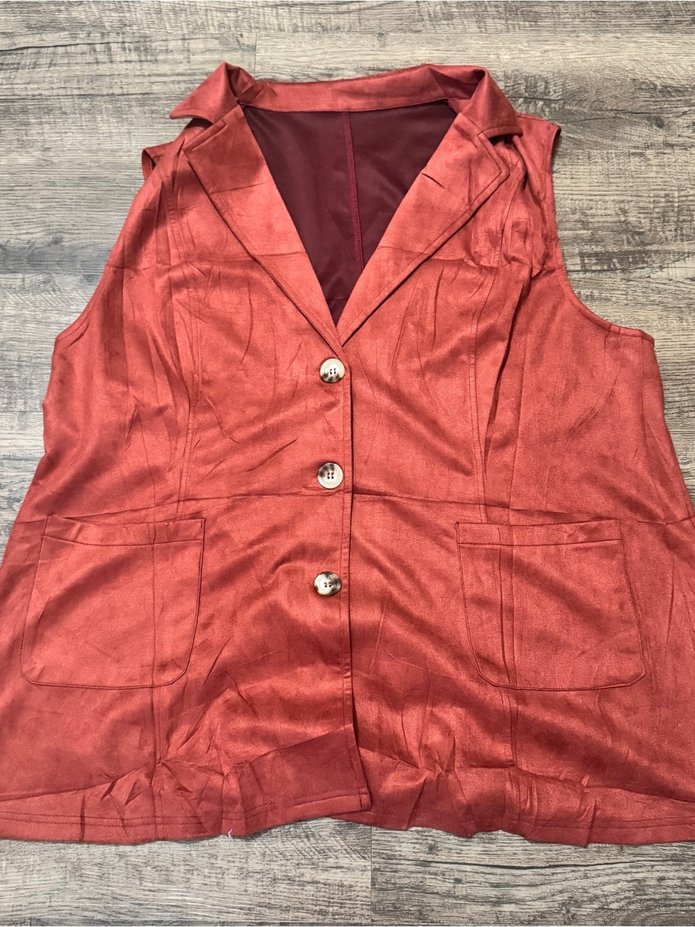 Women's Sleeveless Button Front Vest in Rust Red